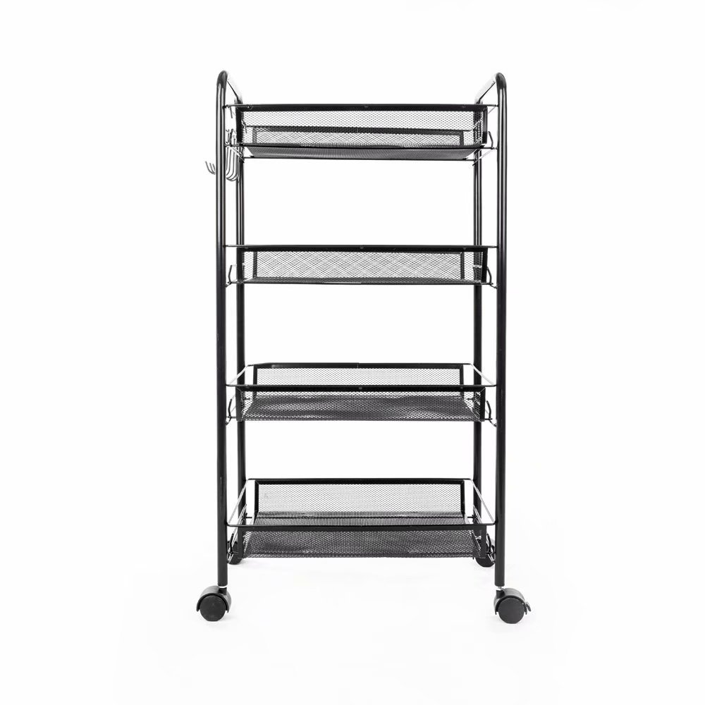 4Tier Mesh Wire Rolling Cart Multifunction Utility Cart Kitchen Storage Cart on Wheels, Steel
