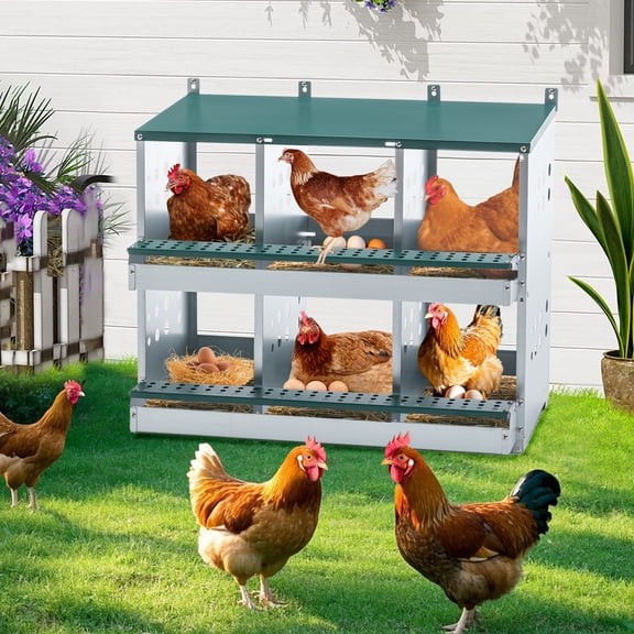 Jopath 6 Chicken Nesting Box for Laying Eggs, Metal Nesting Boxes Roll Away Chicken Laying Boxes for Different Chicken Breeds , Green