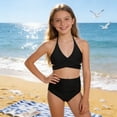 thumbnail image 3 of Girls 2 Piece Swimsuit Teen Summer Bikini Halter Swim Bathing Suit Kids Adjustable Swimwear with Shorts Black 13-14 Years, 3 of 9