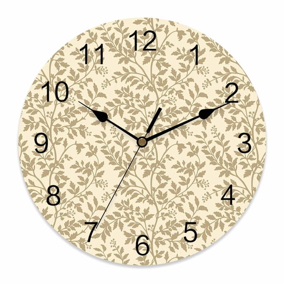 Wall Clock Yellow White Floral Leaves Clocks PVC Silent Non-Ticking Battery Operated Decorative Leaf Branch Plant Round Clock for Home Living Room Kitchen Bedroom Office School Wall Decor 14 Inch