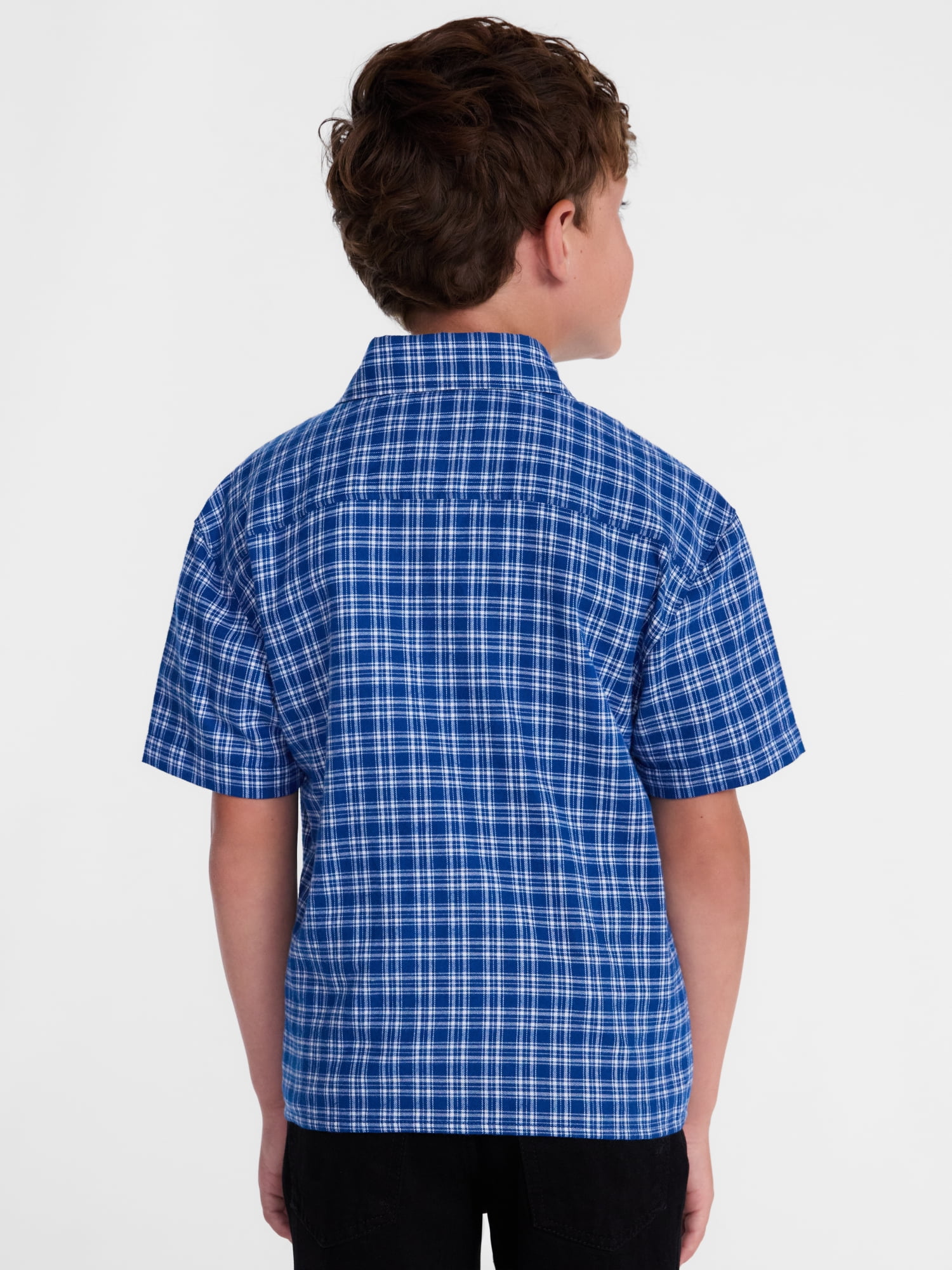 Wonder Nation Boys' Button Front Cotton Shirt with Short Sleeves, Sizes 4-18 & Husky