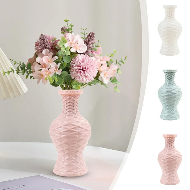Fiudx Jarrón Decorativo de Plástico, Imitación Esmaltado, Elegante Arreglo Floral, Decoración Versátil para El Hogar, Ideal para Sala de Estar o Mueble de Tv, Opciones En Azul, Rosa y Blanco, 28 X 13