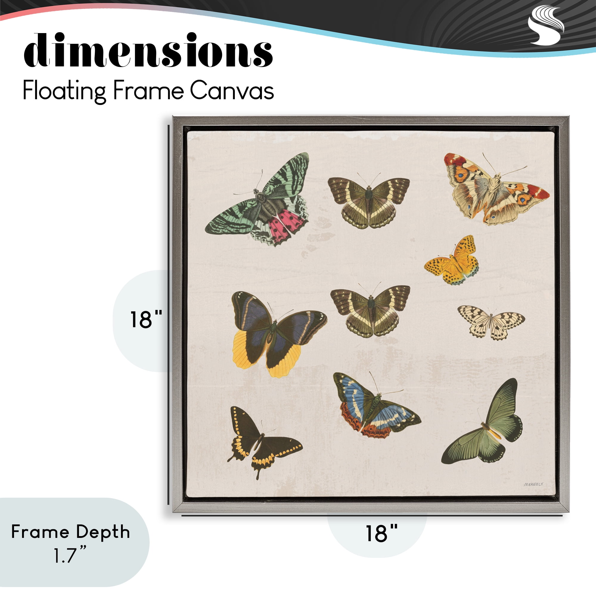 Stupell Industries Antique Butterfly Flight Gray Framed Floater Canvas Wall Art, design by Dan Meneely