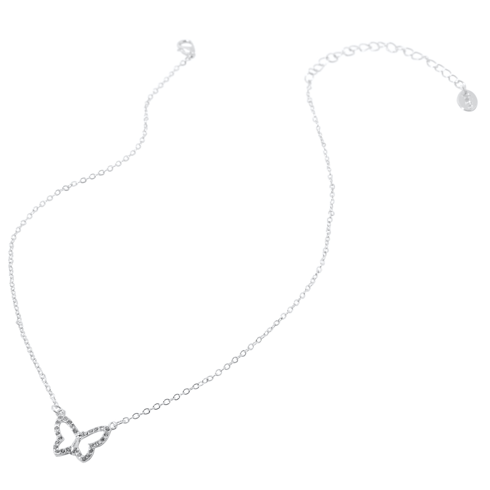 Claire's Tween Girls Crystal Butterfly Silver Necklace on Lobster Clasp