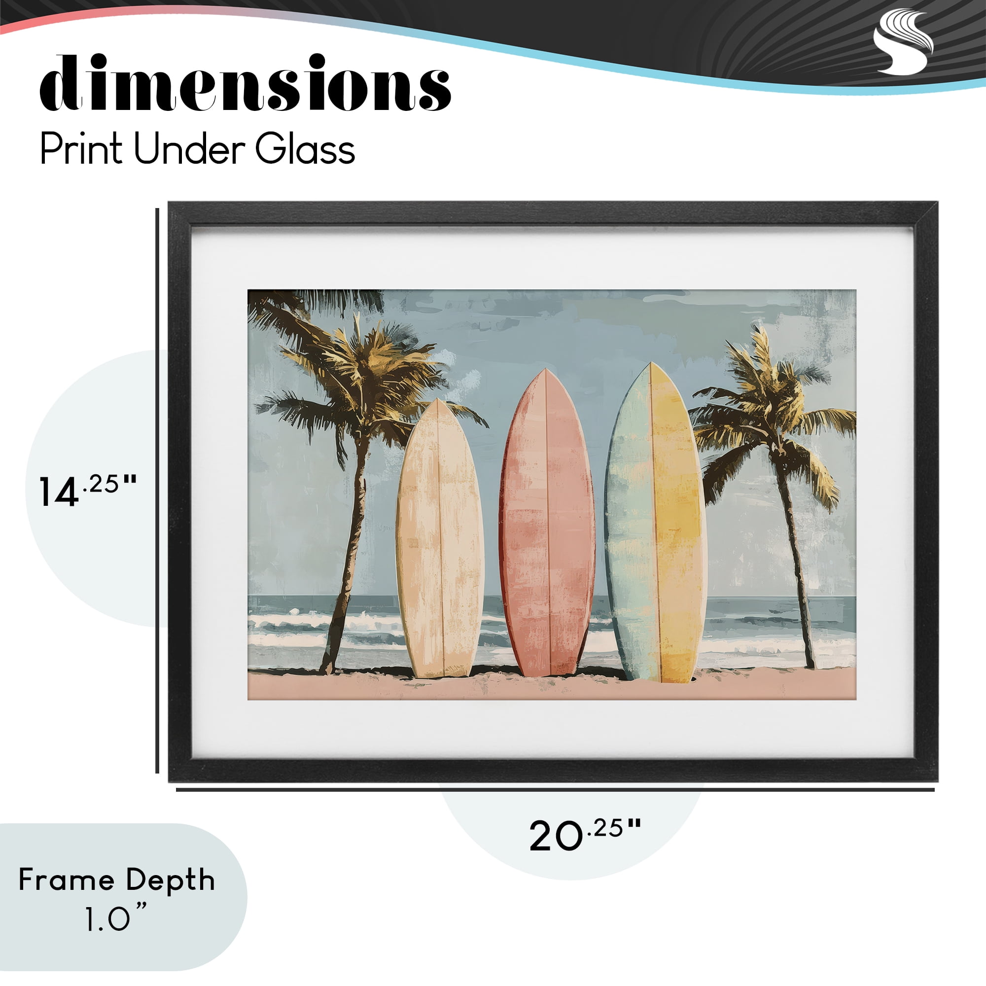 Stupell Industries Paradise Surfboard Trio Black Framed Print Under Glass, design by Petal Prints Design