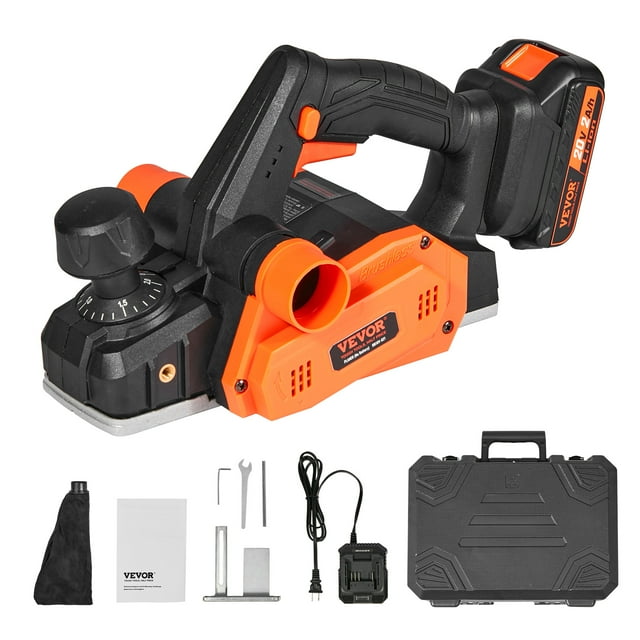 VEVOR Raboteuse Électrique Sans Fil, Largeur 3-1/4 Pouces, Rabot à Main 16000 Tr/min avec Batterie Profondeur Réglable 5/64 Pouces Lames HSS Double Sortie de Poussière Latérale