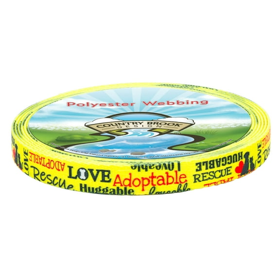 Country Brook Design - Yellow Loveable Rescue Polyester Webbing (5/8 Inch, 10 Yards)