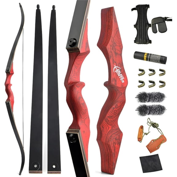 Black Hunter 60” Original Recurve Bow for Adults American Red Bow Hunting
