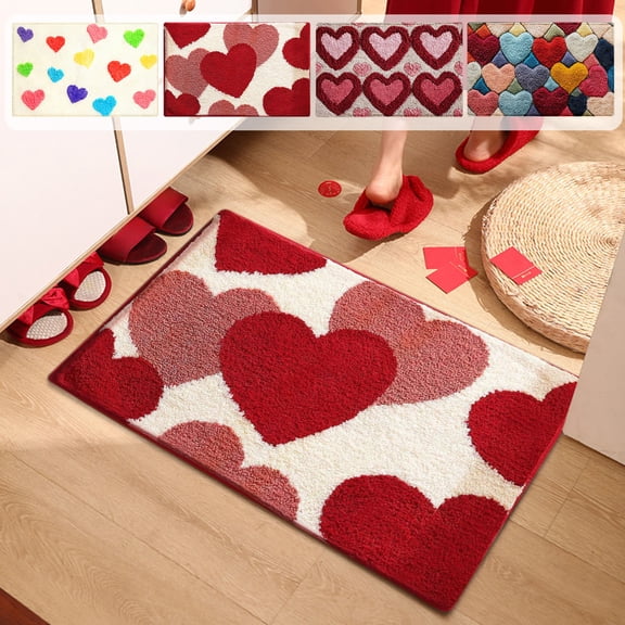 AYktou Valentine's Day Heart Bath Mats, 23.6×15.8 Inch Heart Tufted Entryway Doormats Holiday Bathroom Decor Non-Slip Living Room Rugs Washable Shower Mat Soft Floor Mats for Bedroom Home Decor