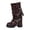 Brown, variant on Women's Slouchy Mid Calf Boots with Adjustable Buckle Straps Scrunched Foldover Side Zipper Platform Knee High Boot Western Leather Pull-On Rounded Toe Combat Boot