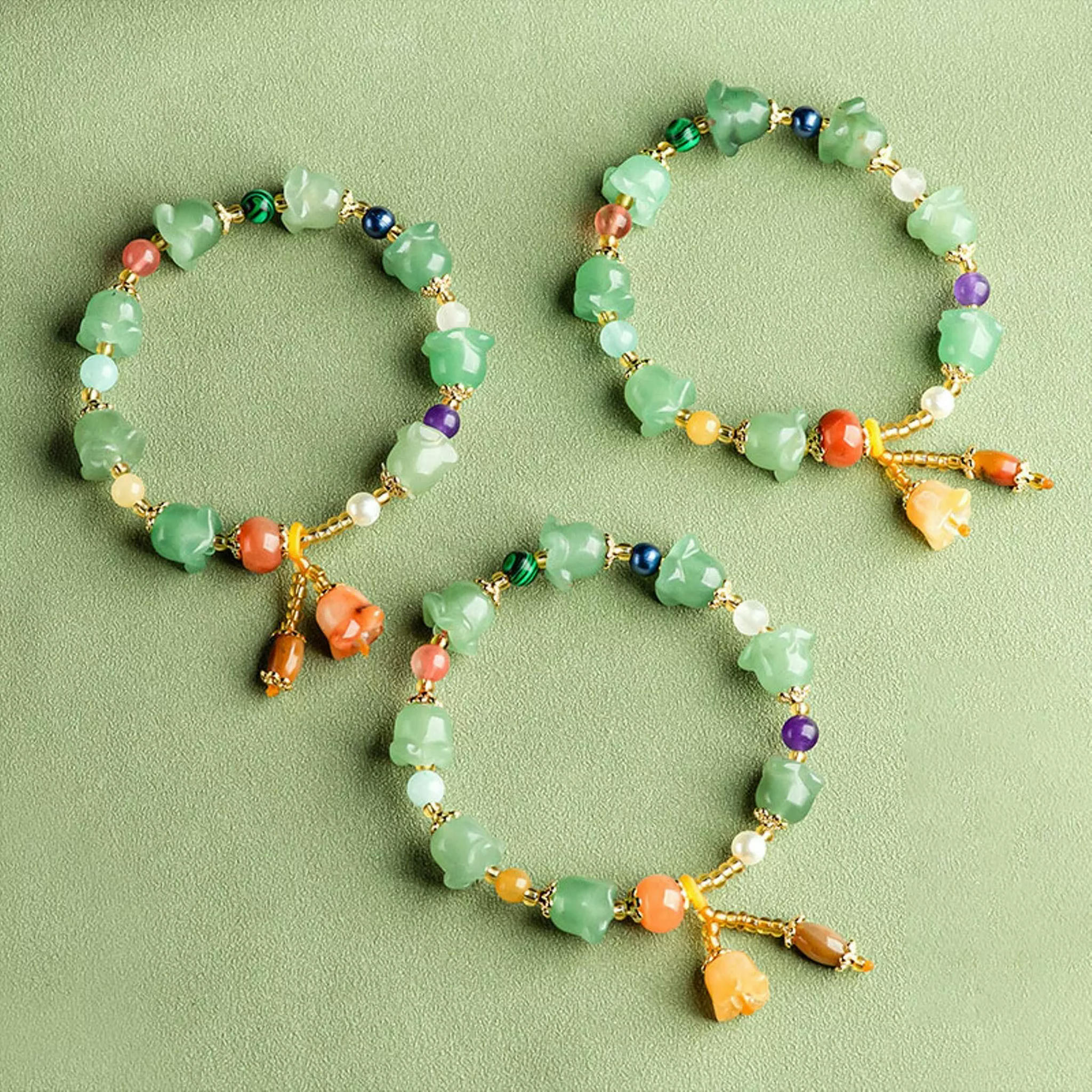HOOUN Natural Jade Bangle Magnolia Flower Bead Link Women Lucky Gift Bracelet