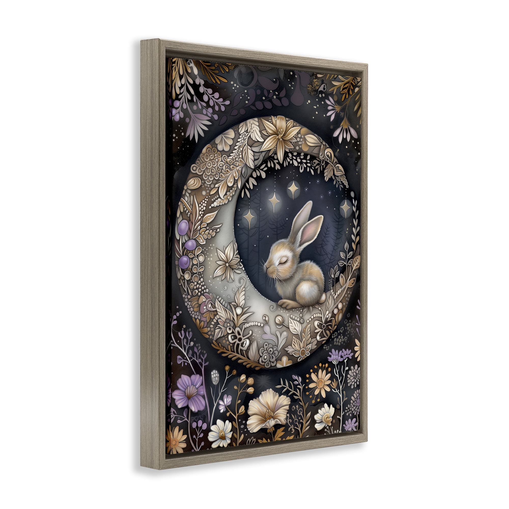 Stupell Industries Rabbit Sleeping on Moon Animals & Insects Painting Brown Floater Framed Art Print Wall Art, 17 x 25
