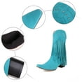thumbnail image 3 of Wide Calf Cowboy Cowgirl Riding Boots for Women with Long Fringe Boho Studded Suede Pointed Toe Knee High Western Tall Boots Green Size 9.5, 3 of 8
