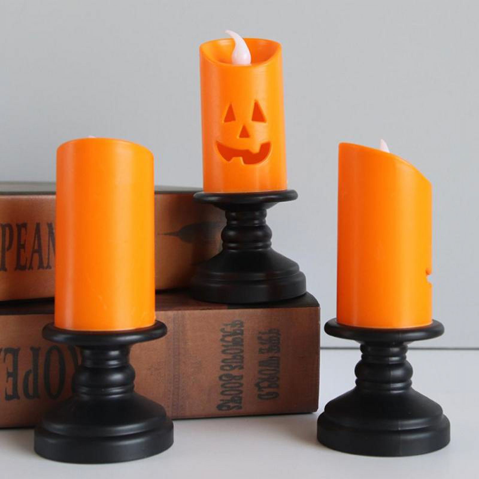 6 PACK Halloween Pumpkin Candle Light, Halloween Orange Flameless Candle Lights LED Lamps Festival Decor Light for Halloween Party - image 3 of 13
