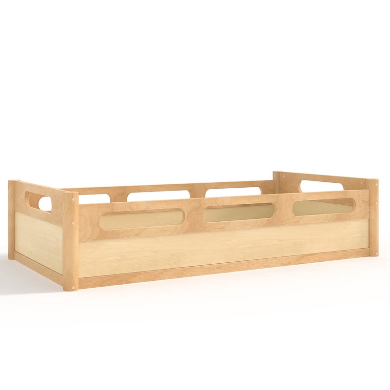 URTR Twin Size Floor Bed with High-Quality Safety Full-length Guardrails, Low Profile Wooden Montessori Platform Bed Frame, Heavy Duty Safety Bed, No Box Spring Needed, Natural