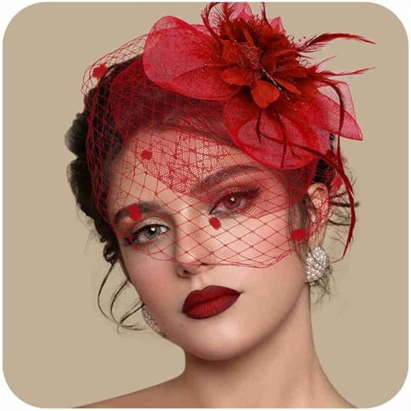 Women's Fascinator Hat with Birdcage Veil Flower and Feather for Derby Tea Party Wedding