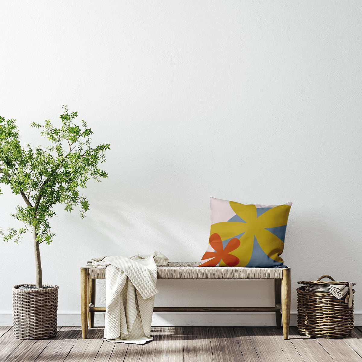 Simply Daisy 18-inch Square Bold Flowers Polyester Indoor Pillow, Mustard Yellow Qty 1