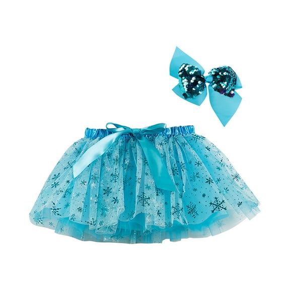 Tulles Skirt for Girls Layered Tulles Tutus for Toddle Girls, Kids Princess Sequin Skirts, Dress up with Colorful Hair Bows, Summer Girl Mesh Puffy Ballets Skirt Mini Skirts for Kids Blue 5-8Y