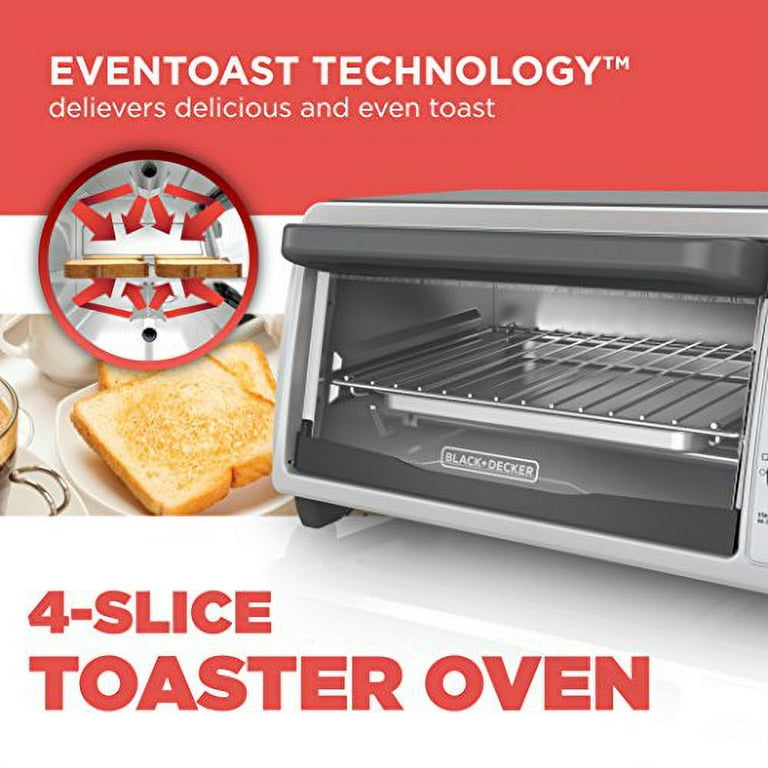 black+decker 4-slice countertop toaster oven, stainless steel silver  to1322sbd 