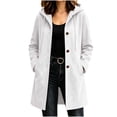 thumbnail image 4 of MOONDU Women's Faux Suede Coat Pea Coat Hooded Button Down Mid-Length Drawstring Long Sleeve with Pockets Casual Fall Winter Daily Wear Top 8 Colors, 4 of 8