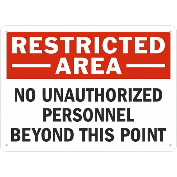 Restricted Area - No Unauthorized Personnel Beyond This Point Sign - 8"x12" Aluminum Metal Decor, Indoor Outdoor Use