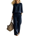 thumbnail image 2 of Stralyhd Two Piece Lounge Set for Women Summer Loose Set Loose Casual Long Outfits Travel Vacation Matching Set with Pockets Navy S, 2 of 3