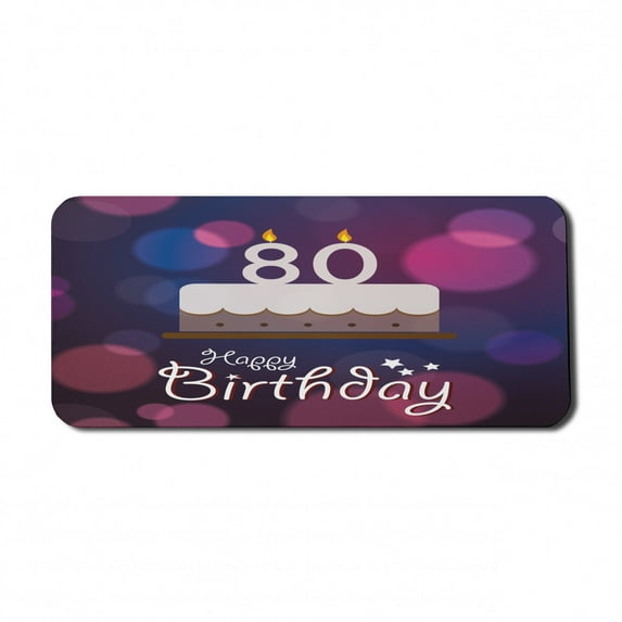 80th Birthday Computer Mouse Pad, Abstract Style Backdrop Party Cake and Candles Celebration Print, Rectangle Non-Slip Rubber Mousepad X-Large, 35" x 15", Purple Pink and Lilac, by Ambesonne