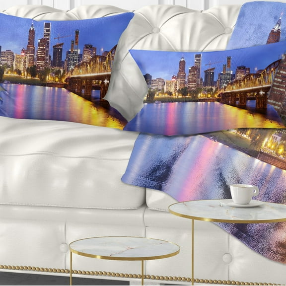 Designart Skyline across the Willamette River - Cityscape Throw Pillow - 12x20