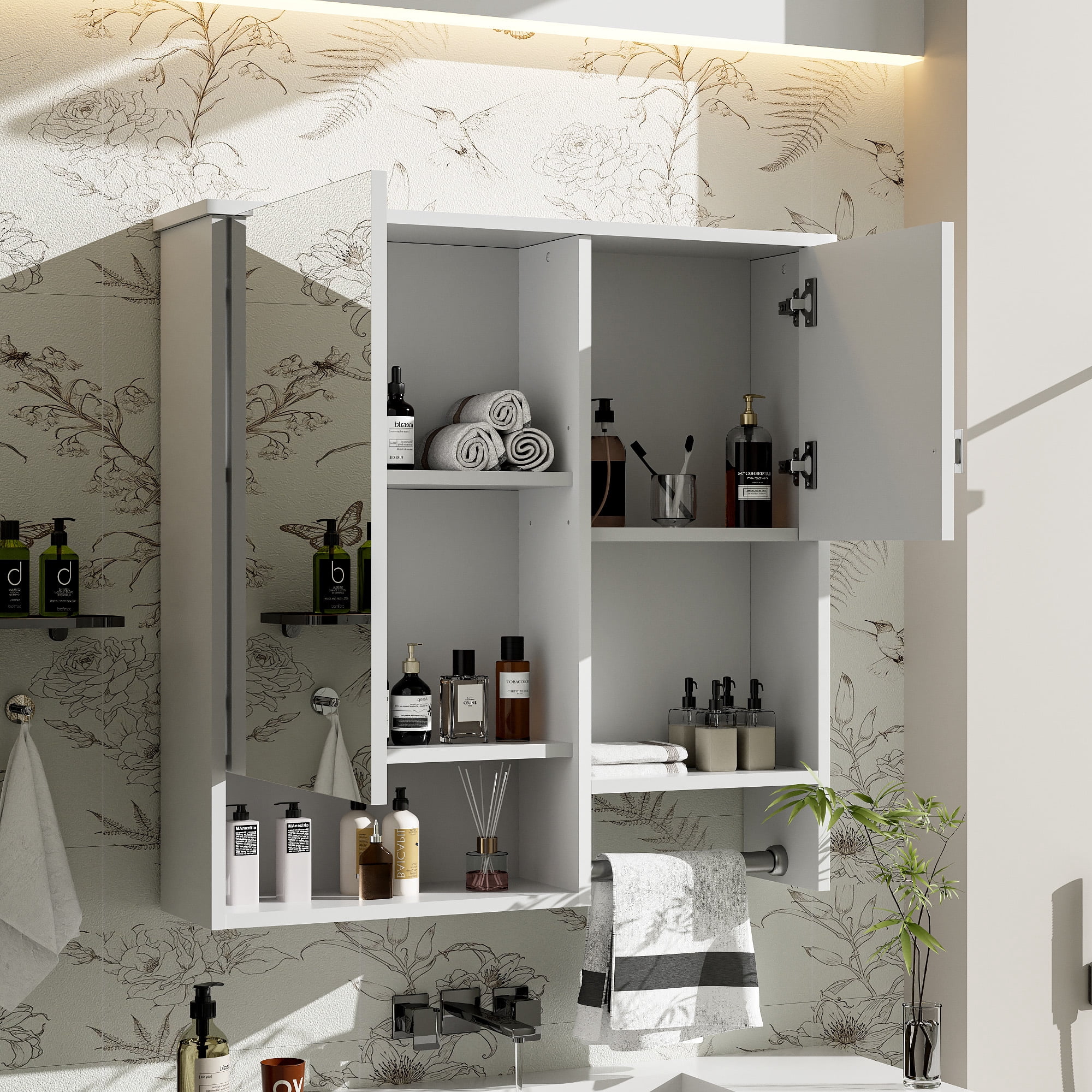 Euroco Wall-Mounted Bathroom Mirror Cabinet, Adjustable Shelf, Waterproof MDF, Space-Saving Medicine Cabinet with Storage for Bathroom, Bedroom or Over Toilet, 27"x23.6"