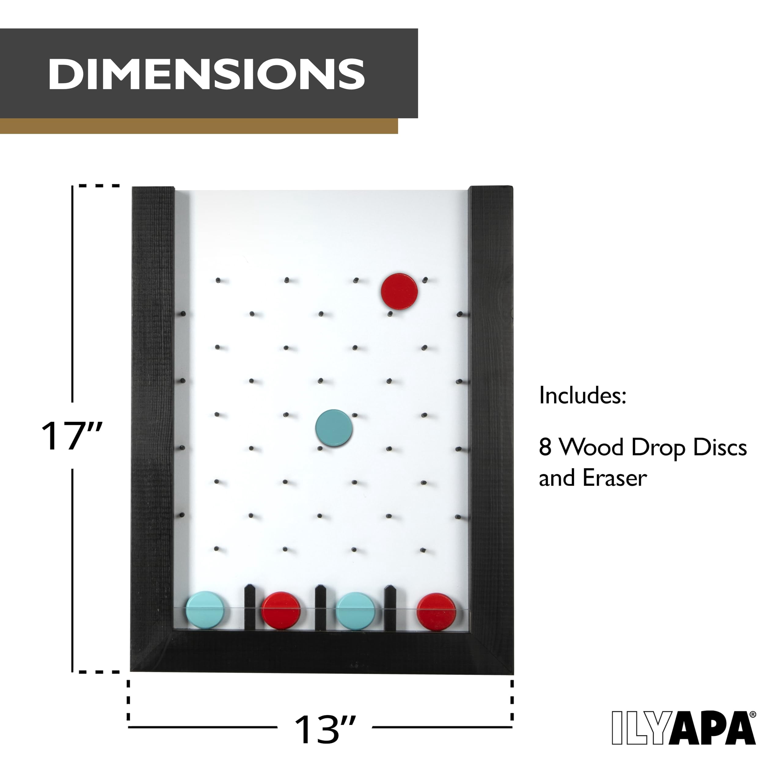 Ilyapa Tabletop Plinko Board Game - 13x17 Inch Portable Prize Drop Plinko Board for Events and Trade Show - Penny Drop Game Includes 8 Coin Discs, Wooden A-Frame Whiteboard Sign, Eraser