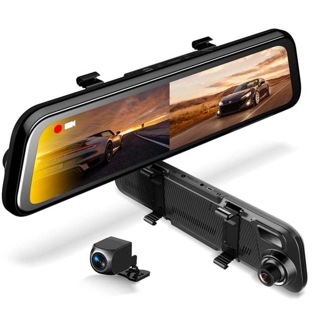 RexingUSA M2 Smart BSD ADAS Cámara de tablero con doble espejo 1080p (delantera+trasera) con GPS Pantalla táctil IPS de 12", transmisión multimedia, modo de estacionamiento, visión nocturna, detección