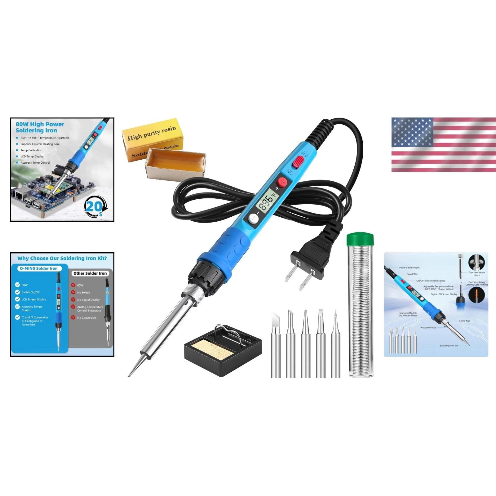 Soldering Iron Kit 80W LCD Digital with Tips Stand Flux Wire for Jewelry Elec...