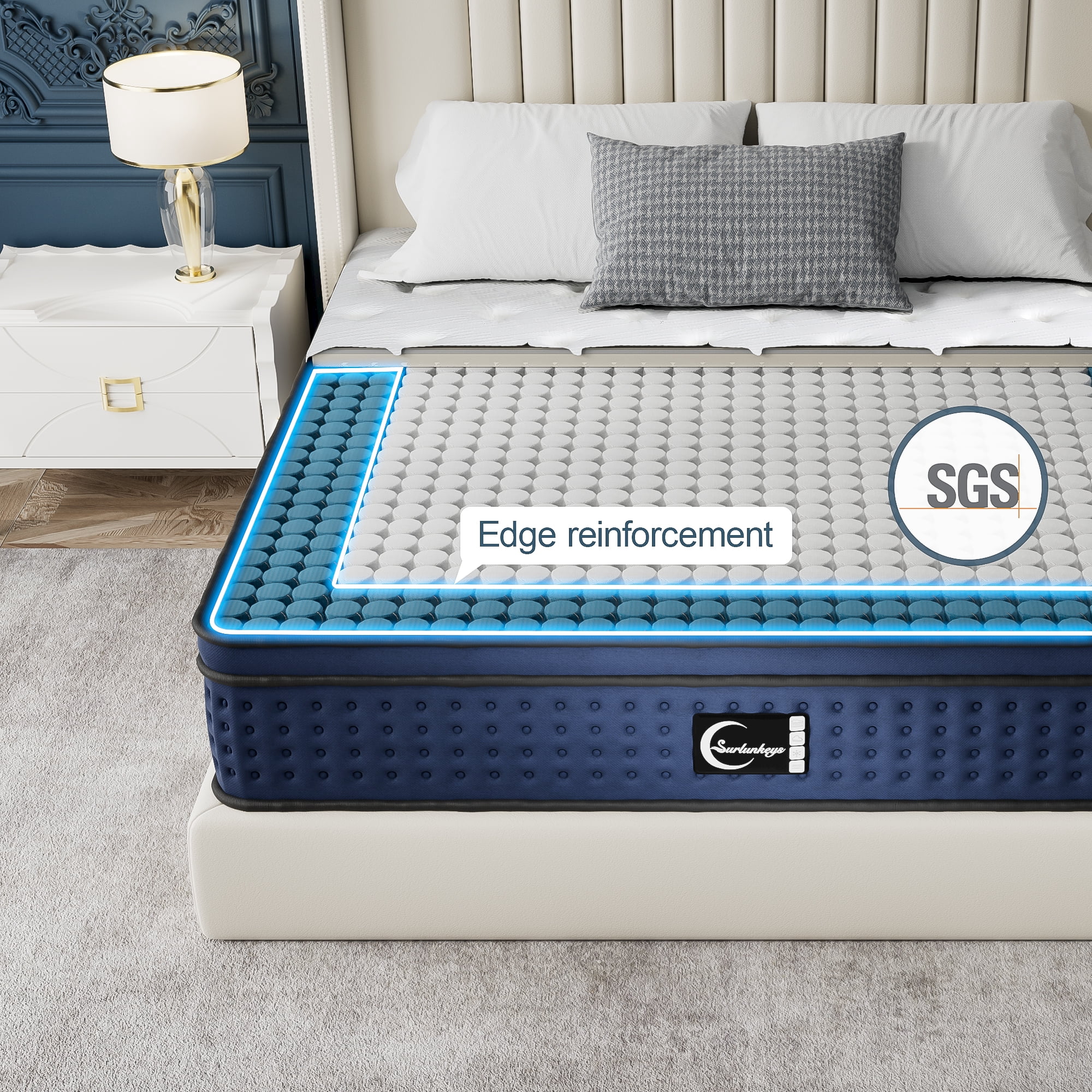 Surlunkeys 14 inch King Size Mattress in a Box, Gel Memory Foam Hybrid Mattress Medium Firm with Pocket Coils for Pressure Relief