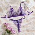 thumbnail image 7 of JSGEK Women Furry Trim Lace Bra and Thong Set Sheer Mesh Underwire Support Lingerie for Intimate Nightwear Purple L, 7 of 7