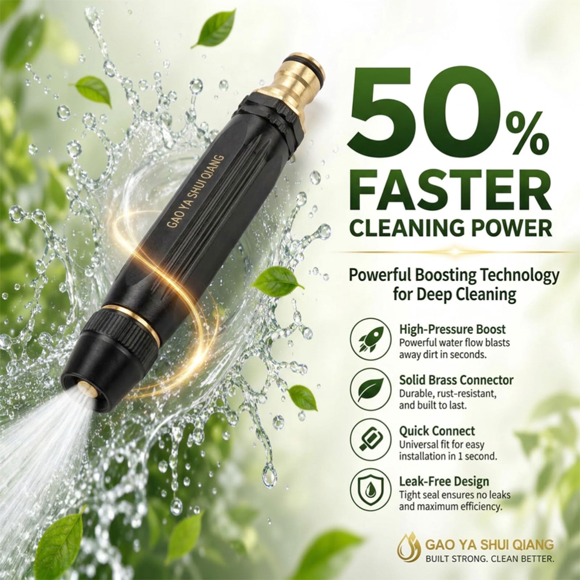 Gropething Power Washer Hose Nozzle for 1/2‘’ ID Hose Only, 3 Spray Modes Jet Spray Wand with Quick Connectors and Water Tape for Car, Patio, Window, Yard and Garden Cleaning