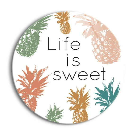 Life Is Sweet Colorful Pineapple 24 inch Glass Round Wall Hanging Sign