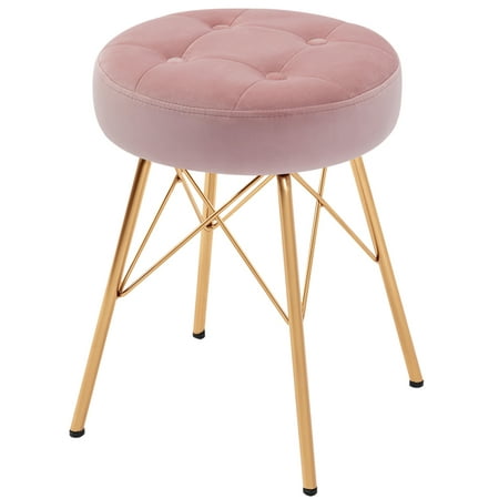 Duhome Velvet Vanity Makeup Stools Tufted Footstool Bench Small Side Chairs With Gold Legs for Livingroom Bedroom Entryway Salmon Pink