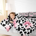 thumbnail image 3 of Manfei Pink Bowknot Queen Comforter Set For Girls,Vintage Farmhouse Cow Print Bedding Comforter Set For Kids,Black Reversible,3-Piece, 3 of 7