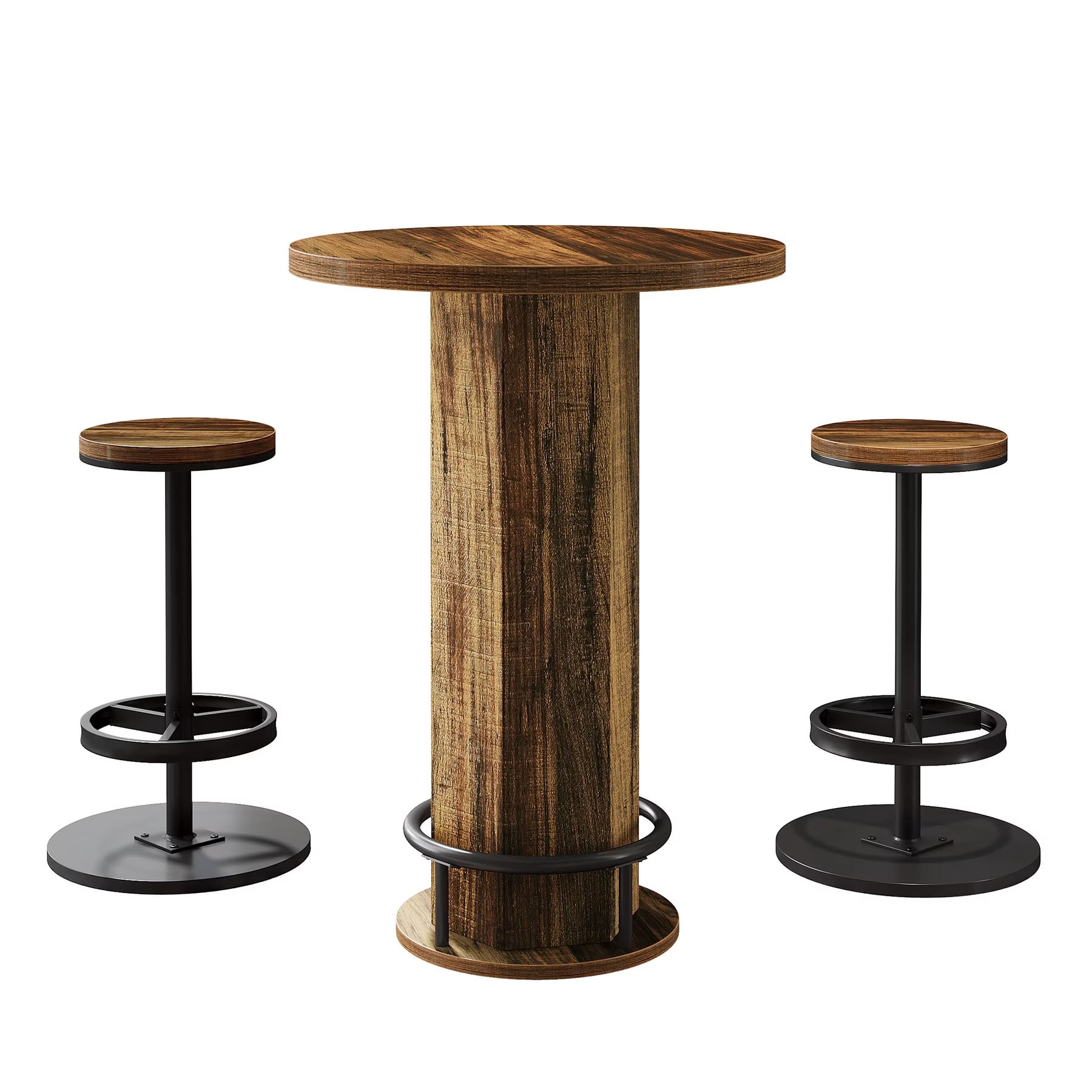 MAYEERTY Round Bar Table Set with 2 Barstools, Modern Industrial Pub Tables for Kitchen Dining Room, Space-Saving Home Bar Furniture, Easy Assembly