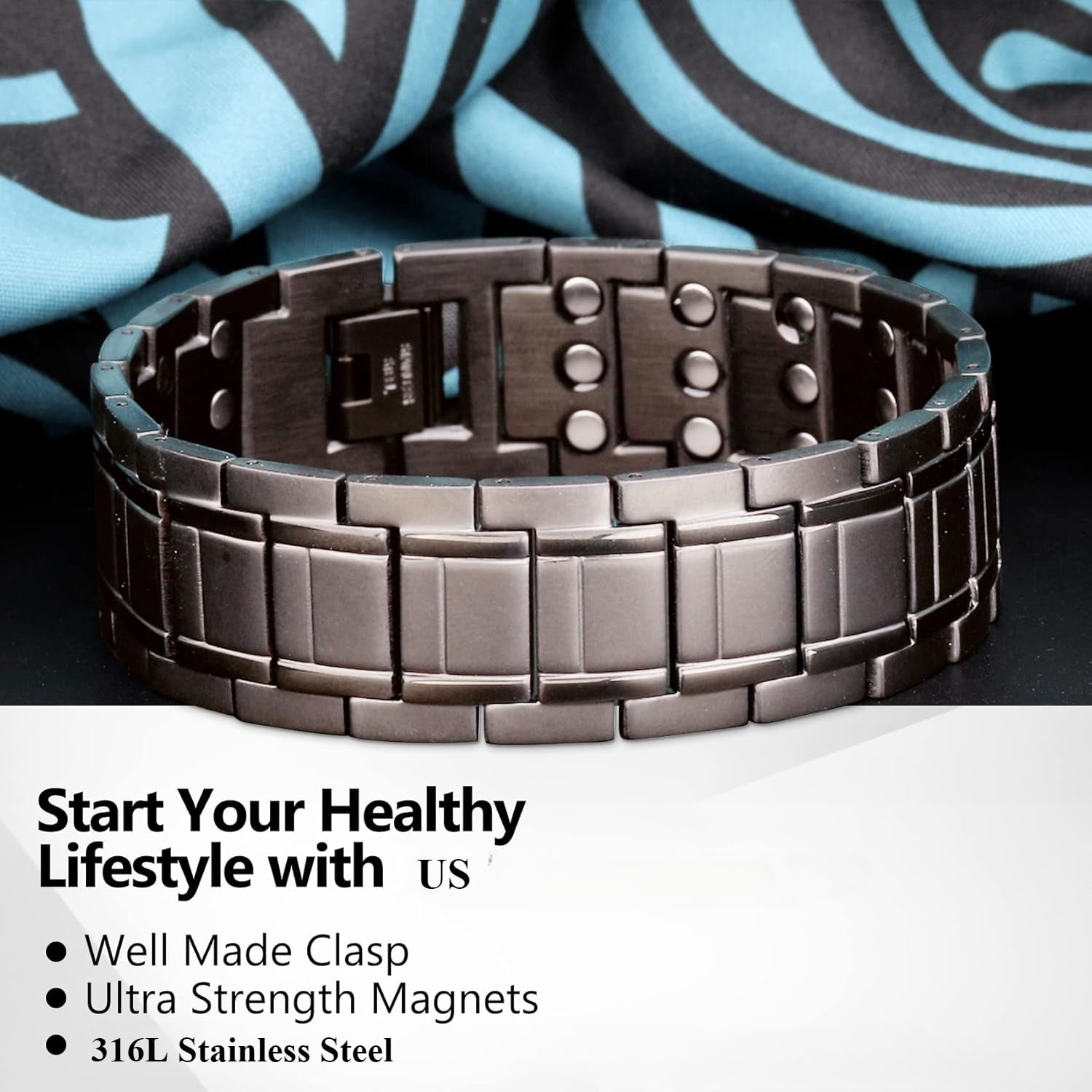 Wollet  Magnetic Bracelets for Men, Stainless Steel Bracelets with 3X Magnets，8.6inches（22cm）
