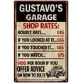 thumbnail image 1 of GUSTAVO'S Garage Shop Rates Sign Man Cave Décor 8 x 12 Matte Finish Metal 108120010421, 1 of 1