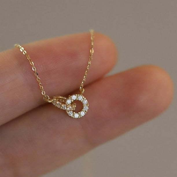 Collar de plata de ley S925 con anillo doble de diamantes pequeños, temperamento muy fino, cadena de clavícula simple, regalo