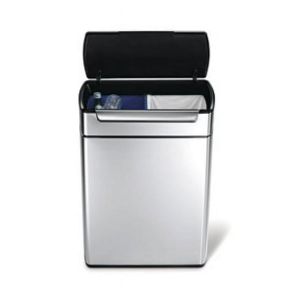 simplehuman 48 Liter / 12.7 Gallon Touch-Bar Kitchen Dual Compartment Trash Can Recycler, Brushed Stainless Steel