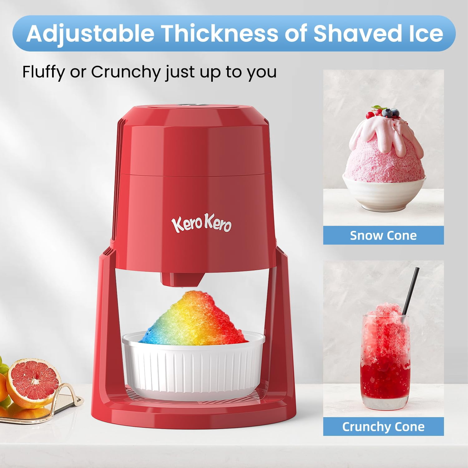 Professional Shaved Ice : RX03 Electric Snow Cone Maker & ICEE  for Home, 60W Power, 120V  Voltage, Create Fluffy Ice Snow Cones, Slushies and  Treats-Red