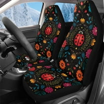 Uorisanigo Car Seat Cover Automotive Interior Accessories Fluffy Fur Red Ladybug Print Car Seat Covers Front Seats Only, Coral Velvet Cloth, Universal Fits Most Cars SUVs, 2 Pack