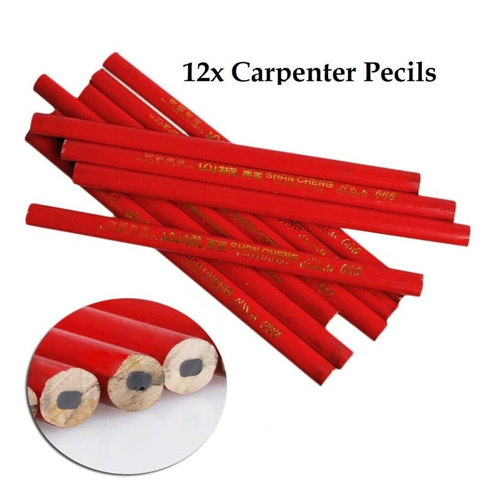 175mm Carpenters Pencils+Sharpener Set Bulider Wood Work Woodwork Marking