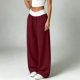 thumbnail image 6 of hotojiny Womens Wide Legs Sweatpants Fashion Colorblock Pants with Pockets Elastic Waist Baggy Pants Streetwear(Wine,X-Large), 6 of 8
