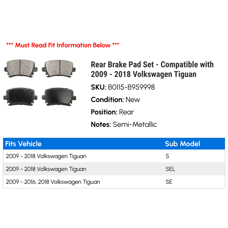 Plaquettes de frein pour Volkswagen Tiguan I SUV (2007-2018) - Tomex - TX  15-82 (essieu avant)