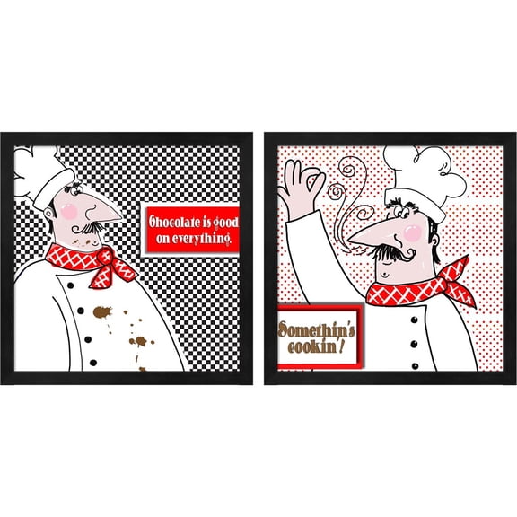 Great Art Now Bon Appetit Chef by Deidre Mosher, 2 Piece Framed Art Set Each 13"W x 13"H