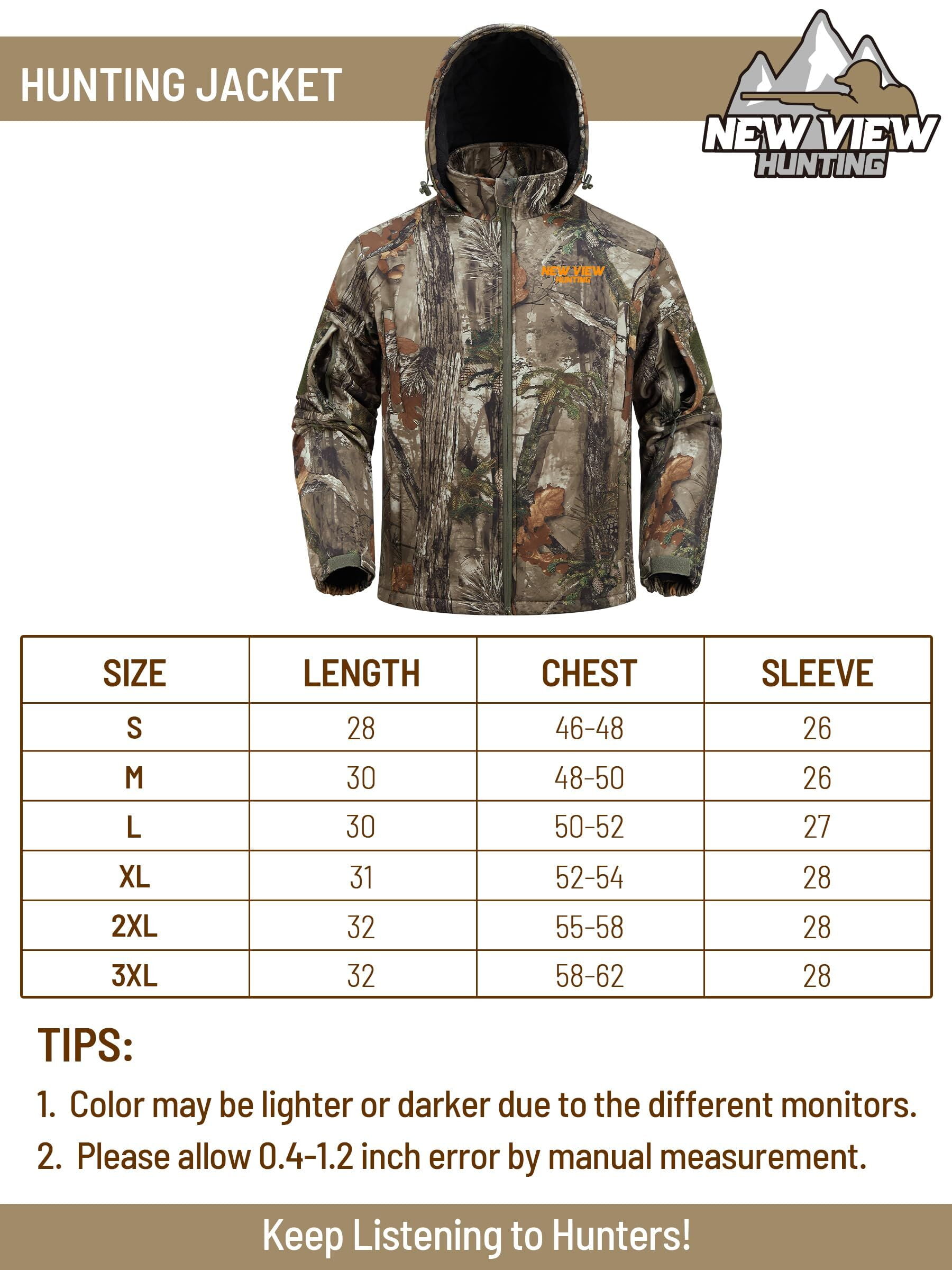 NEW VIEW Insulated Hunting Jacket for Men Cold Weather, Warm Camo Hunting Jackets with Hood, Water Resistant Hunting Clothes